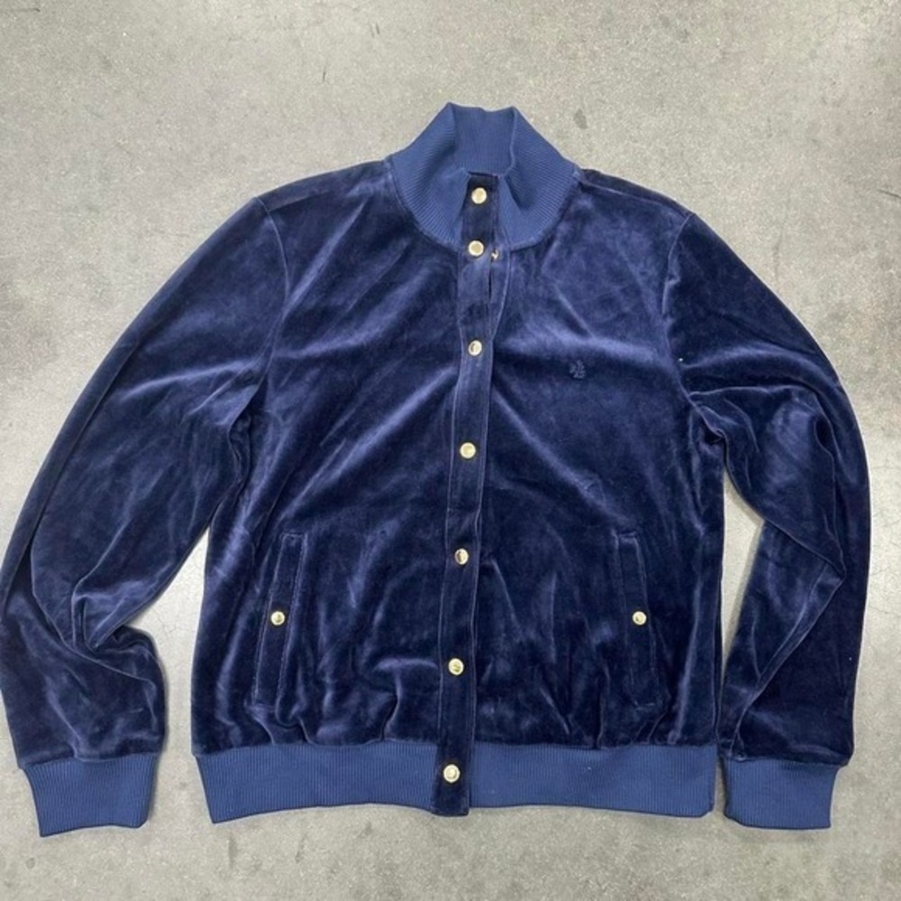 *SOLD* Ralph Lauren navy blue velvet bomber jacket with gold snap buttons